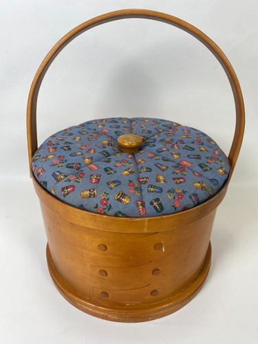 Wooden round sewing basket box - basket,